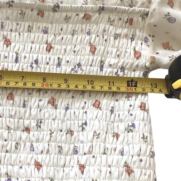 Cottagecore Floral Smocked Crop Top Puff Sleeve Peasant Boho Blouse L - Picture 5 of 9